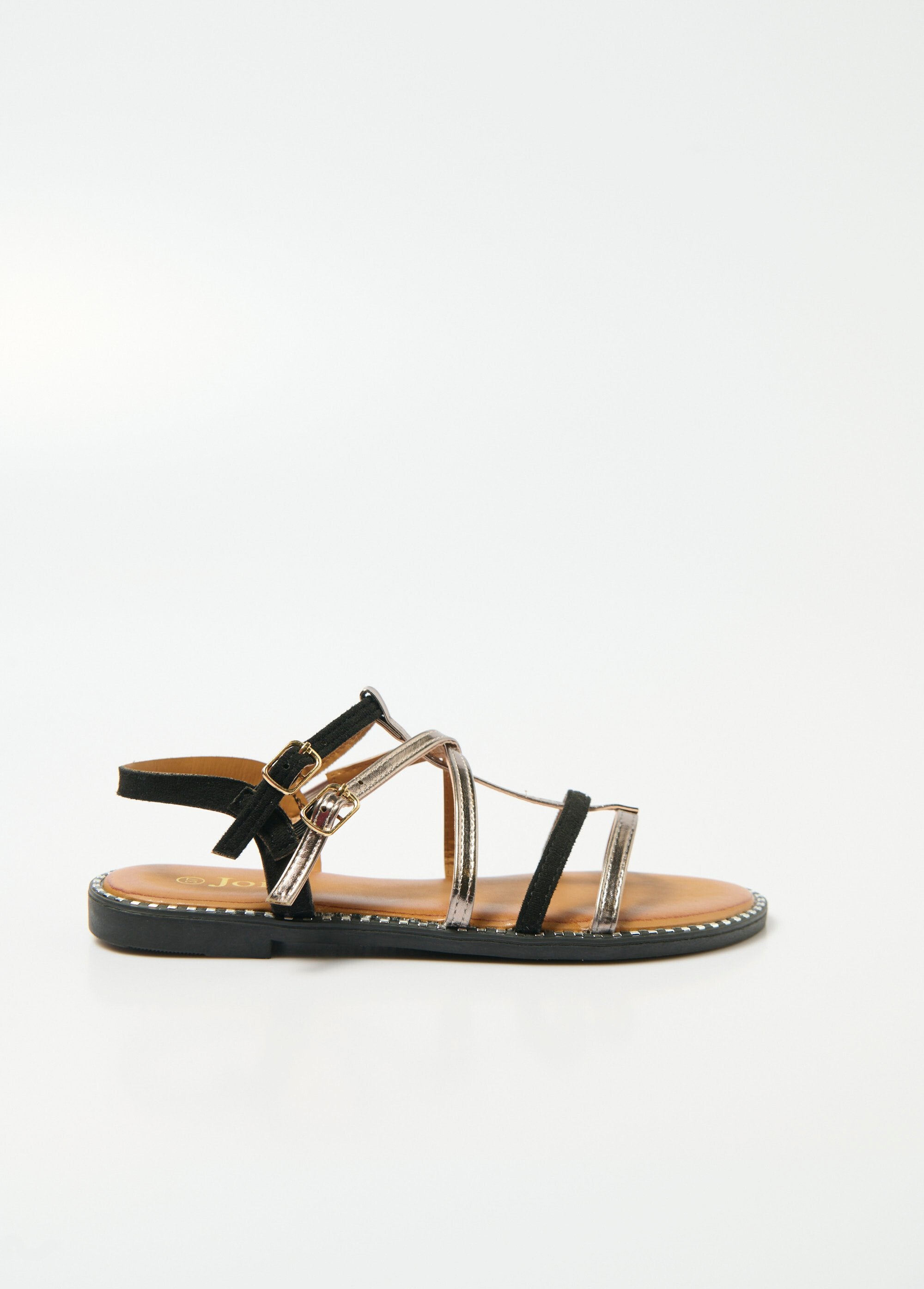 Two-material_gladiator_sandals_with_straps_Black_and_silver_DR1_slim