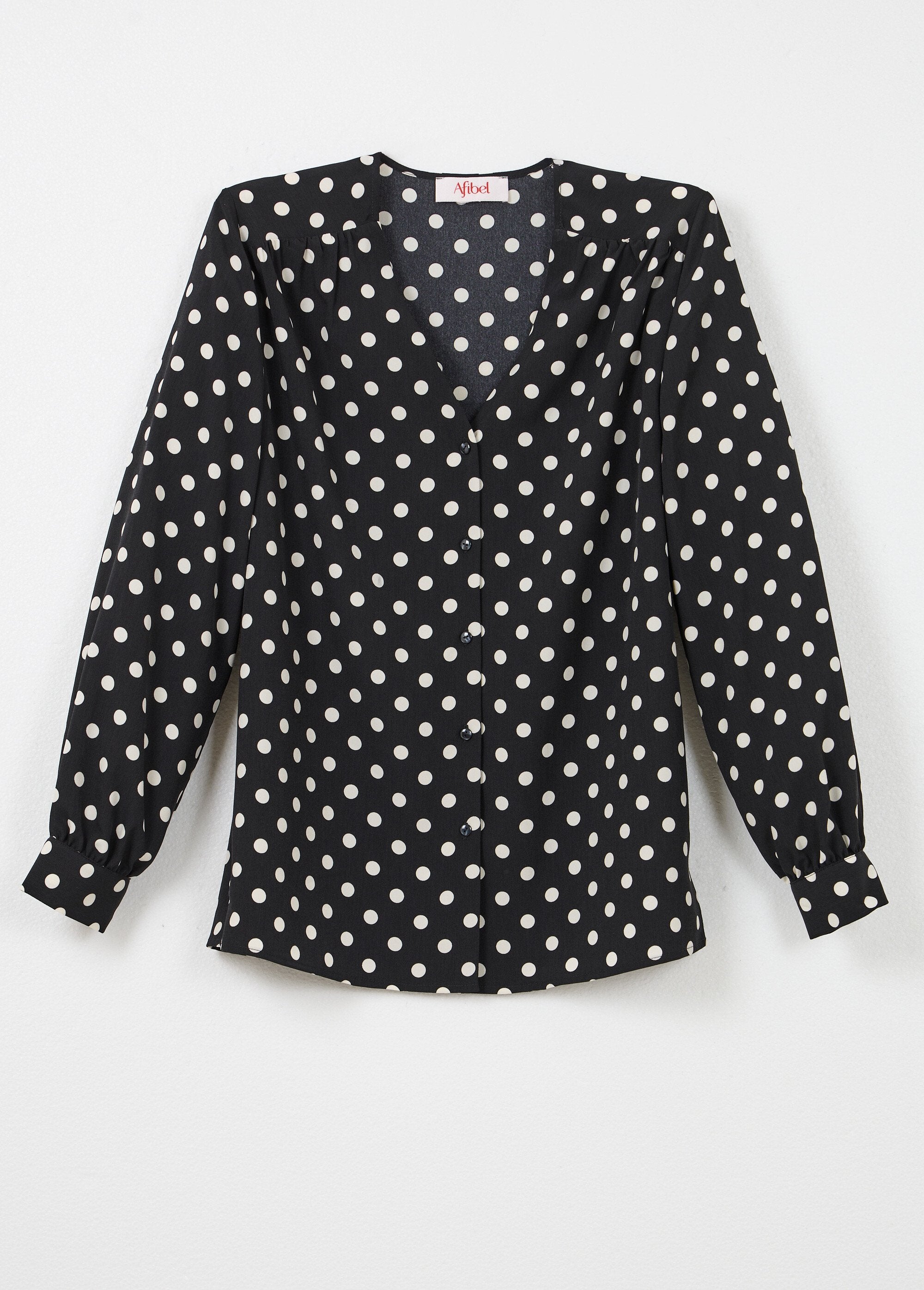 Long_sleeve_polka_dot_print_V-neck_blouse_Black_and_ecru_AP1_slim