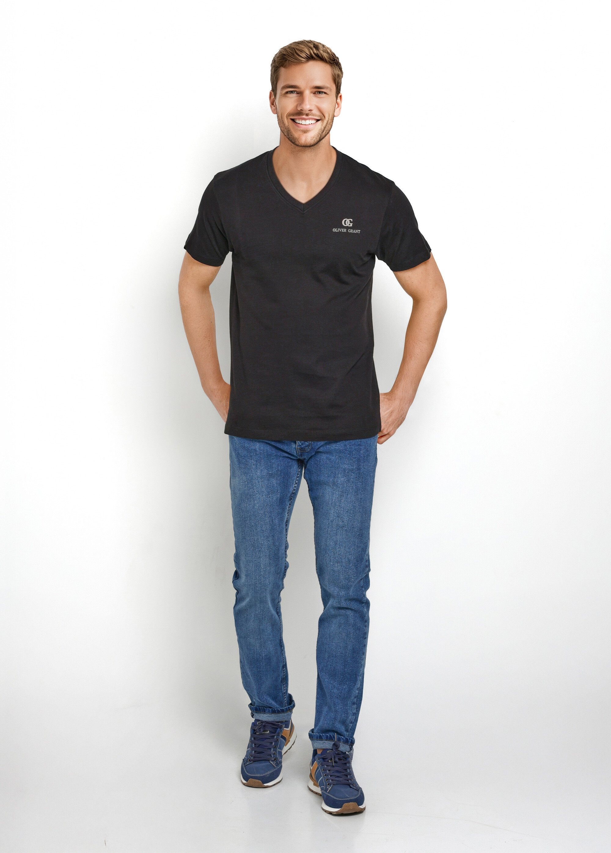 Matching_V-neck_short-sleeved_T-shirts_Black_matching_SF1_slim