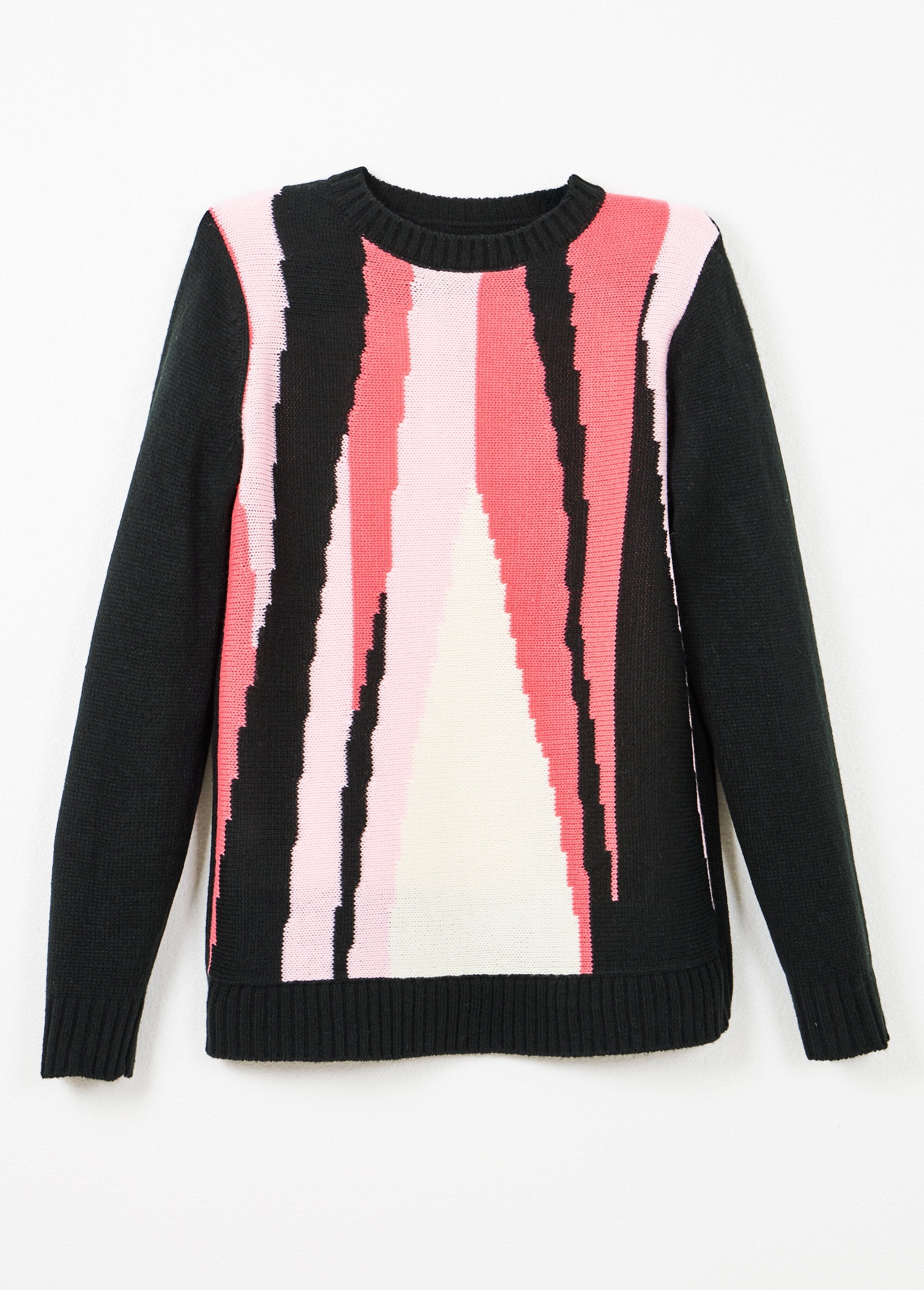 Warm_graphic_jacquard_round_neck_sweater_Black_and_pink_AP1_slim