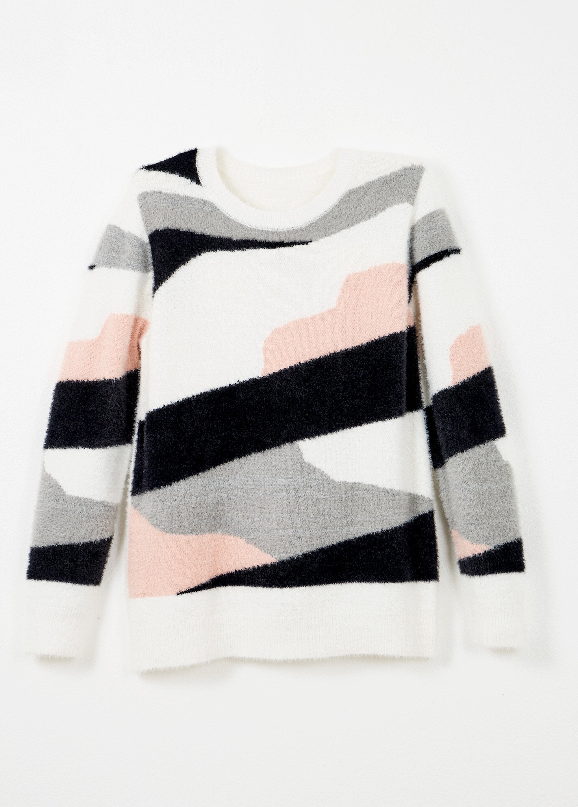 Graphic_jacquard_sweater_with_a_fuzzy_knit_and_round_neck_Ecru_and_pink_AP1_slim