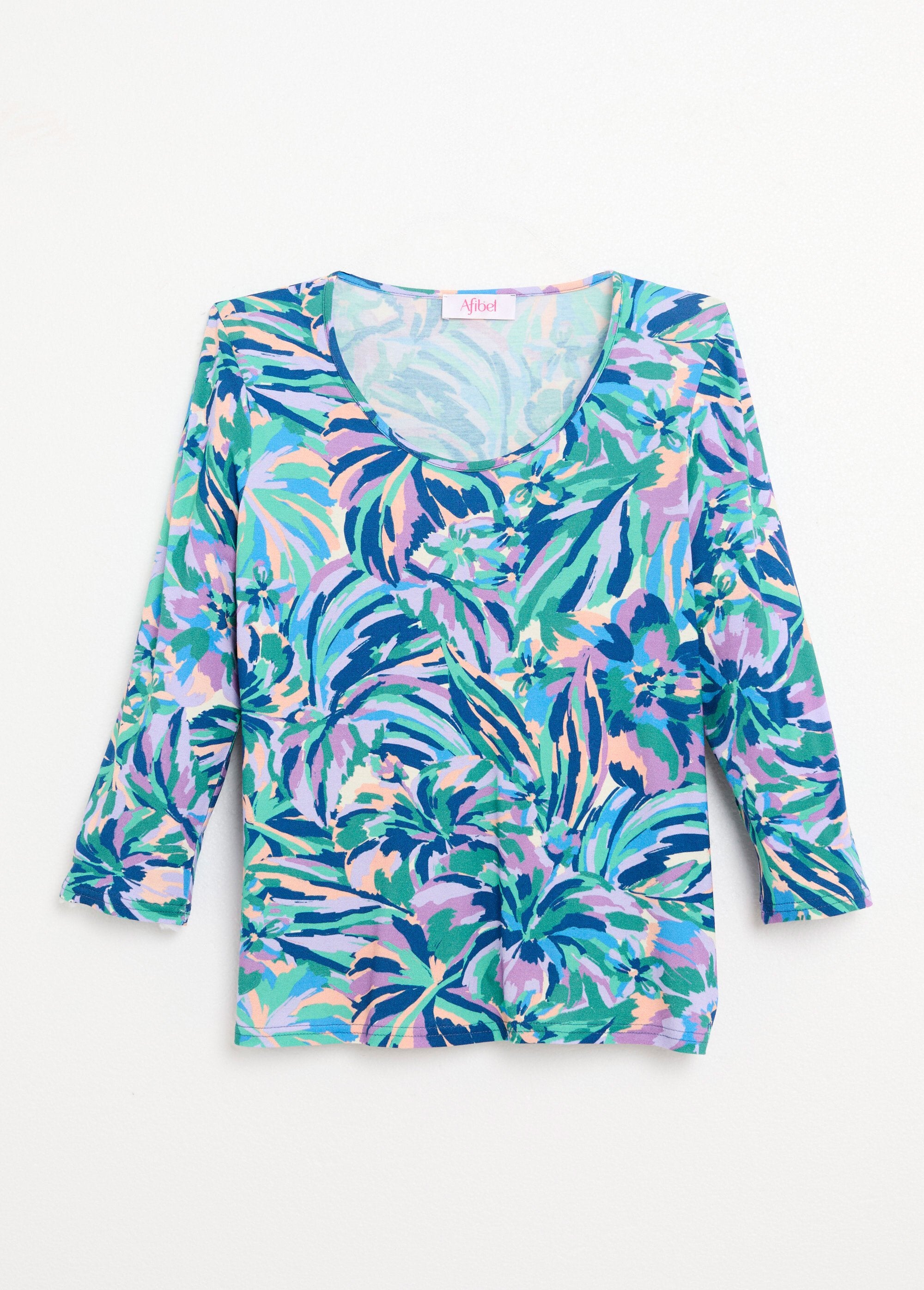 Round_neck_t-shirt_with_3/4_sleeves_Blue_print_AP1_slim