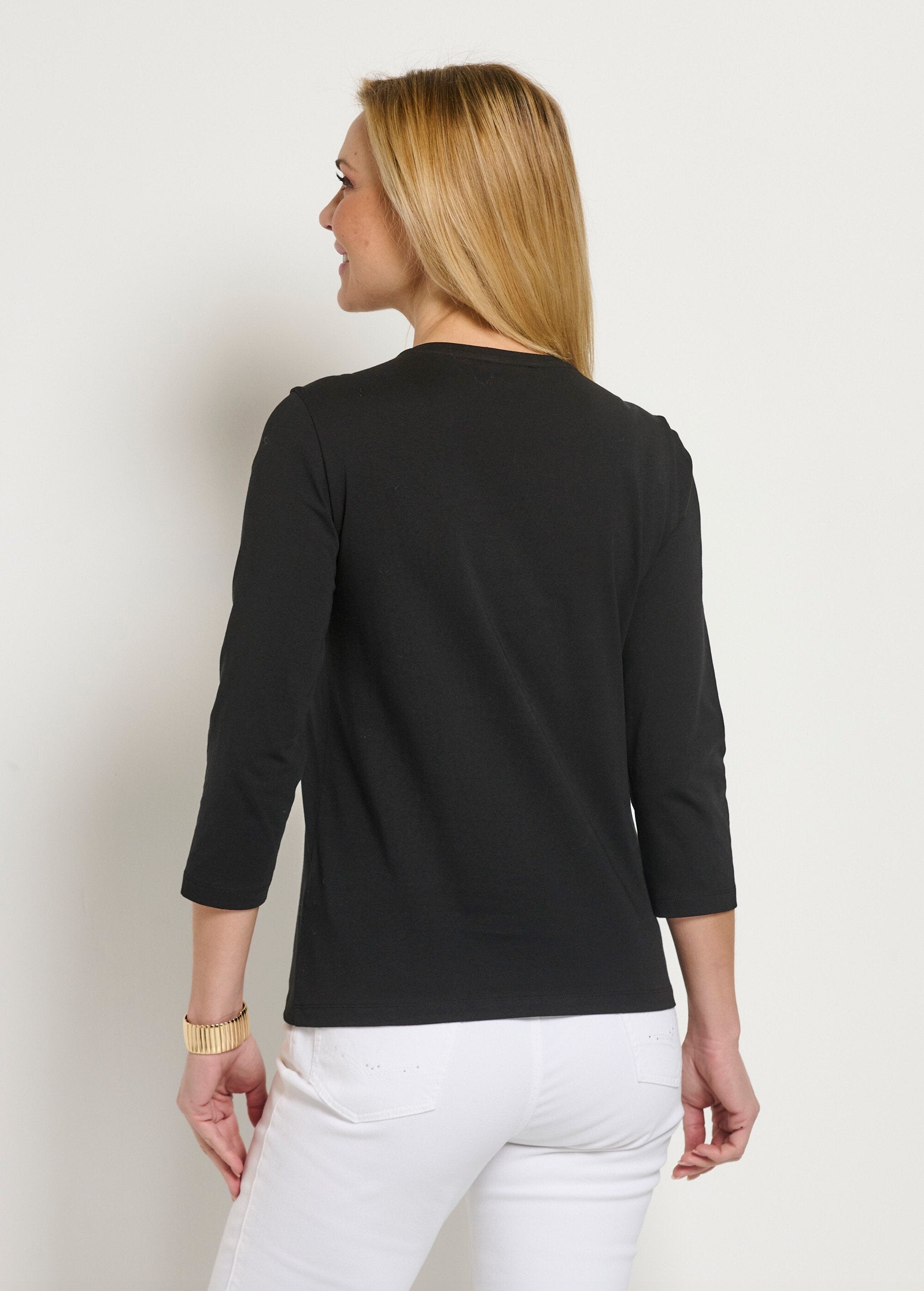 Short_embroidered_t-shirt_with_3/4_sleeves_Black_DO1_slim