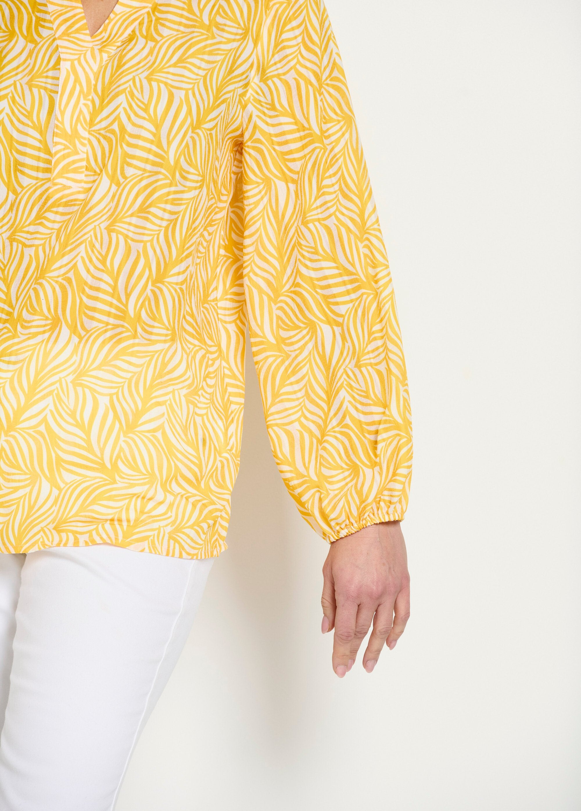 Long_buttoned_tunic_with_3/4_sleeves_Yellow_and_white_DE2_slim