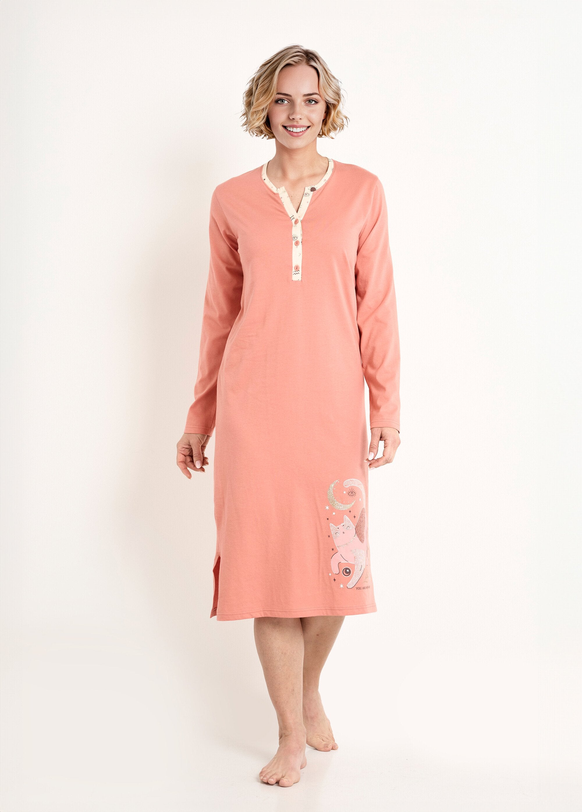 Chemise_de_nuit_liquette_mi-longue_boutonnée_coton_Terracotta_FA1_slim