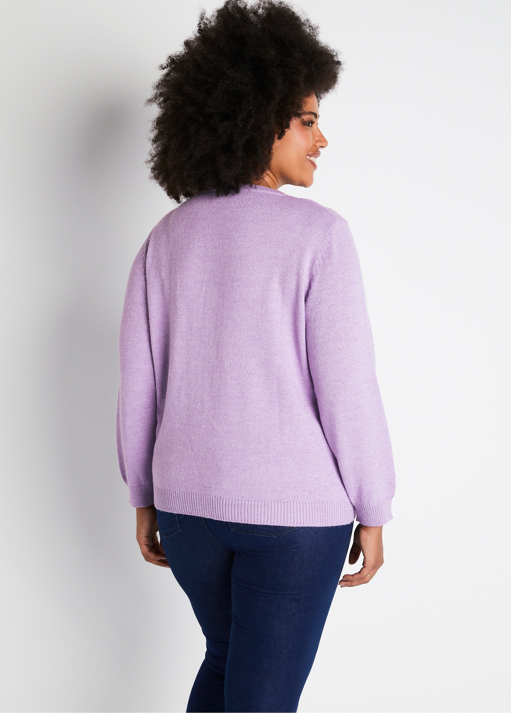 Soft_plain_V-neck_buttoned_short_embroidered_cardigan_Lilac_DO1_curvy