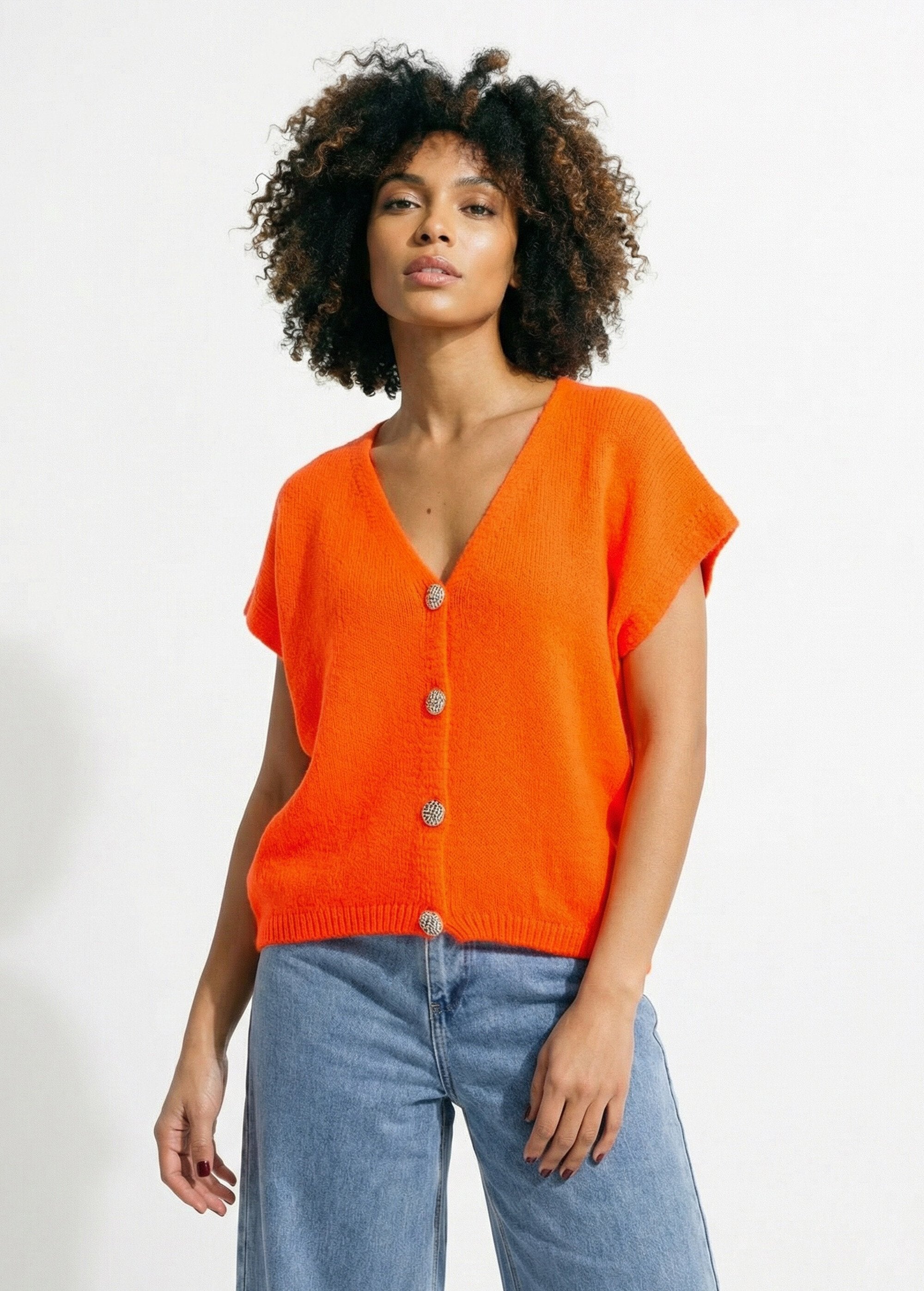 Short-sleeved_vest_with_metallic_buttons_Neon_orange_FA1_slim