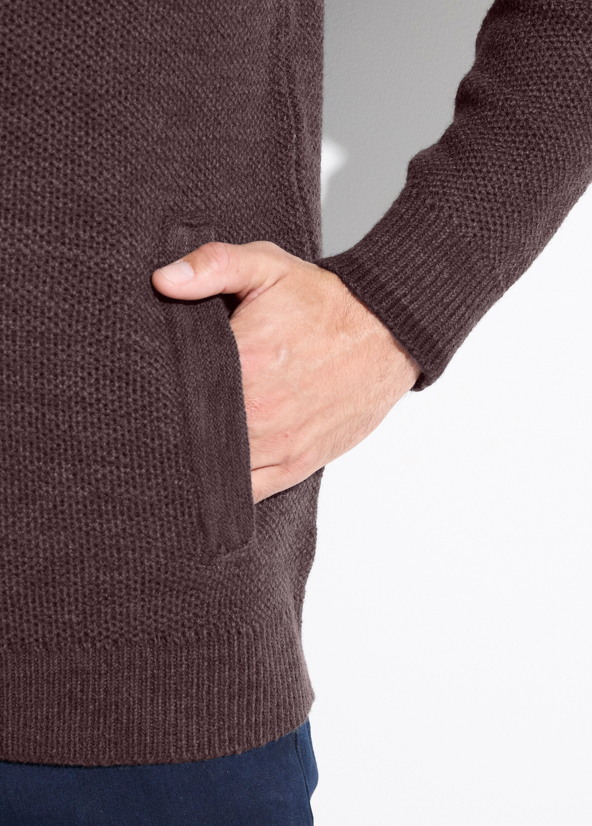 Zipped_cardigan_with_high_collar_in_heathered_wool_knit_Brown_DE2_slim