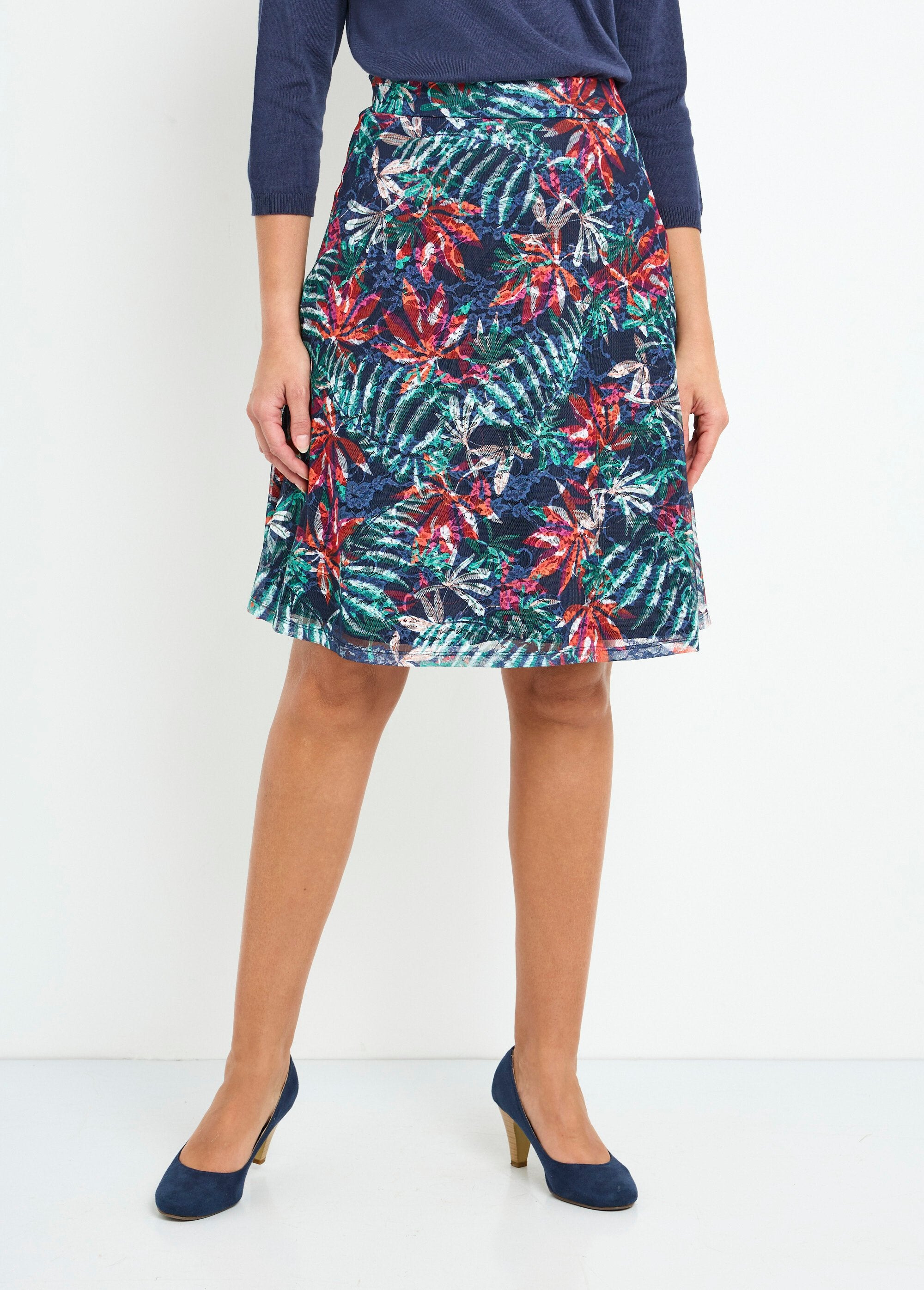 Printed_lace-knit_mid-length_flared_skirt_Navy_and_orange_FA1_slim