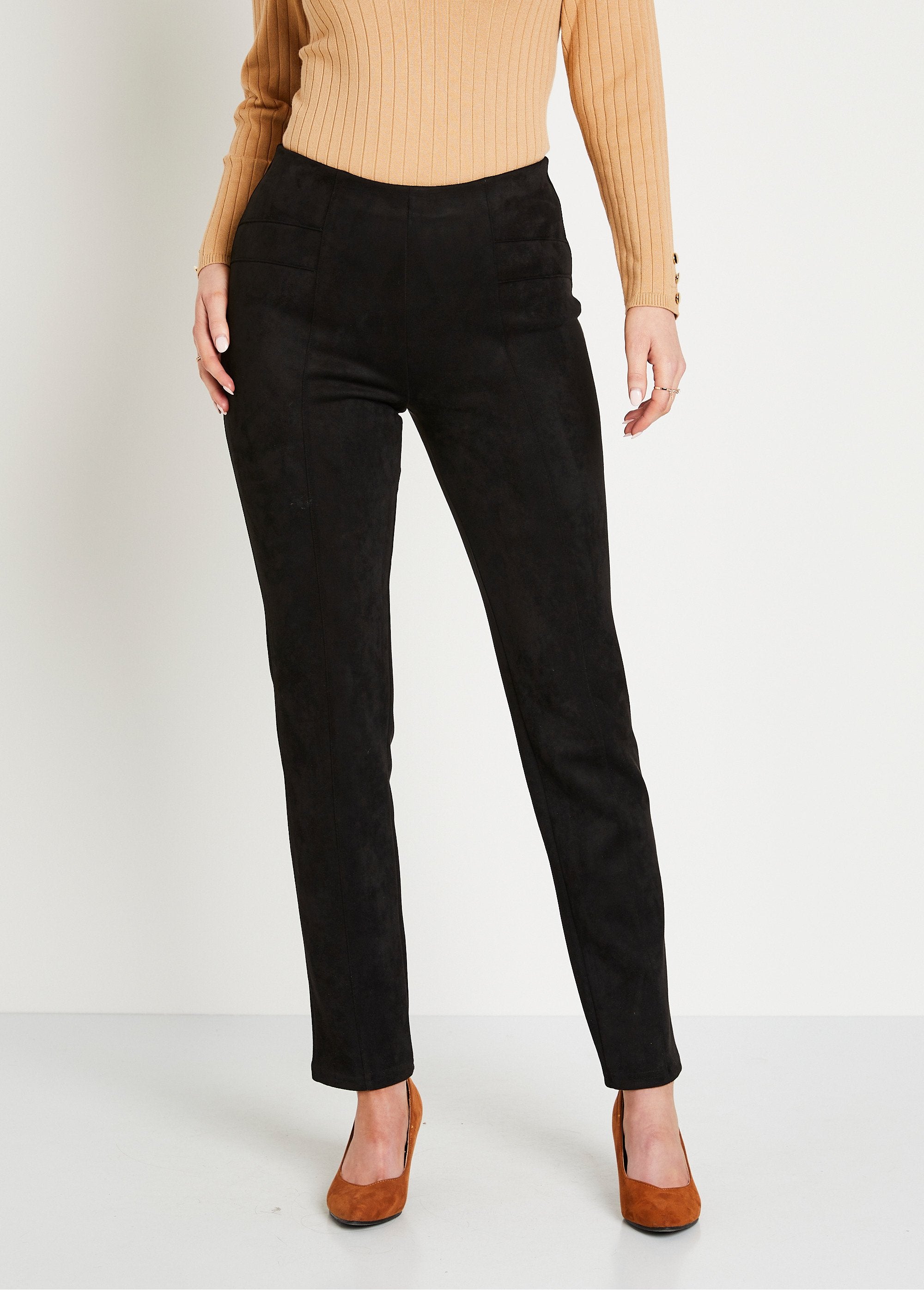 Straight-leg_pants_with_elasticated_waistband_in_suede_knit_Black_FA1_slim