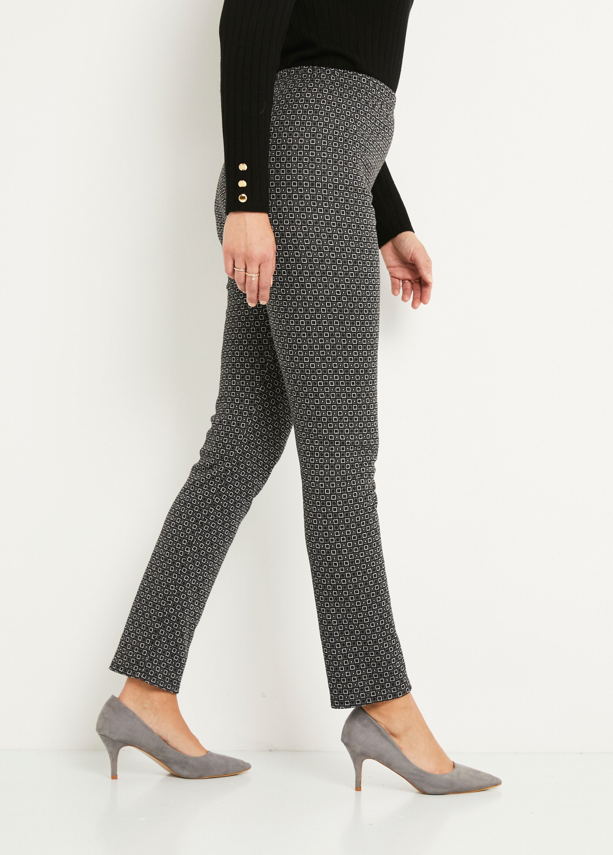 Pantalon_droit_fuselé_taille_élastiquée_jacquard_Gris_et_noir_DR1_slim