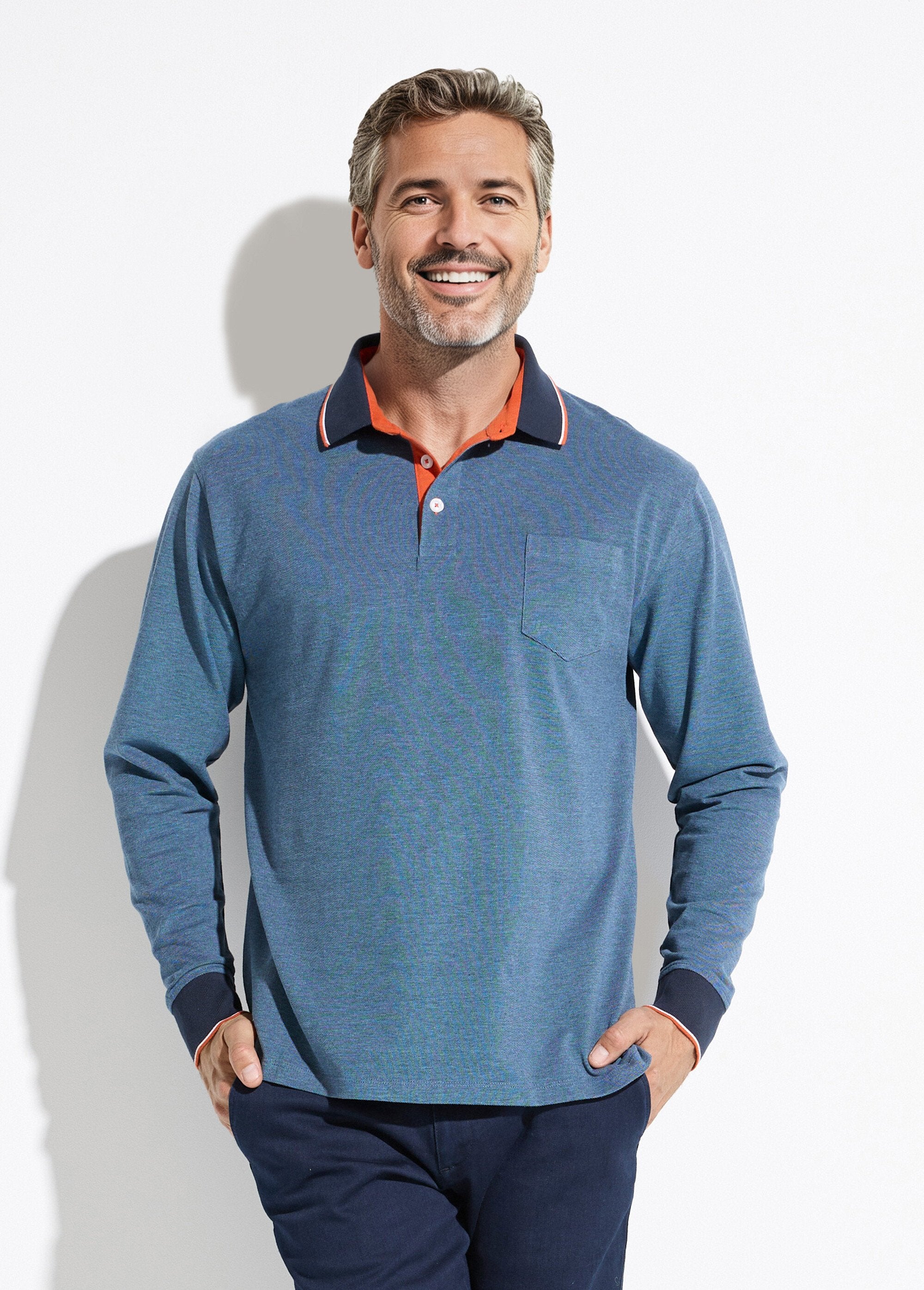 Long-sleeved_cotton_pique_knit_polo_shirt_Blue_FA1_slim