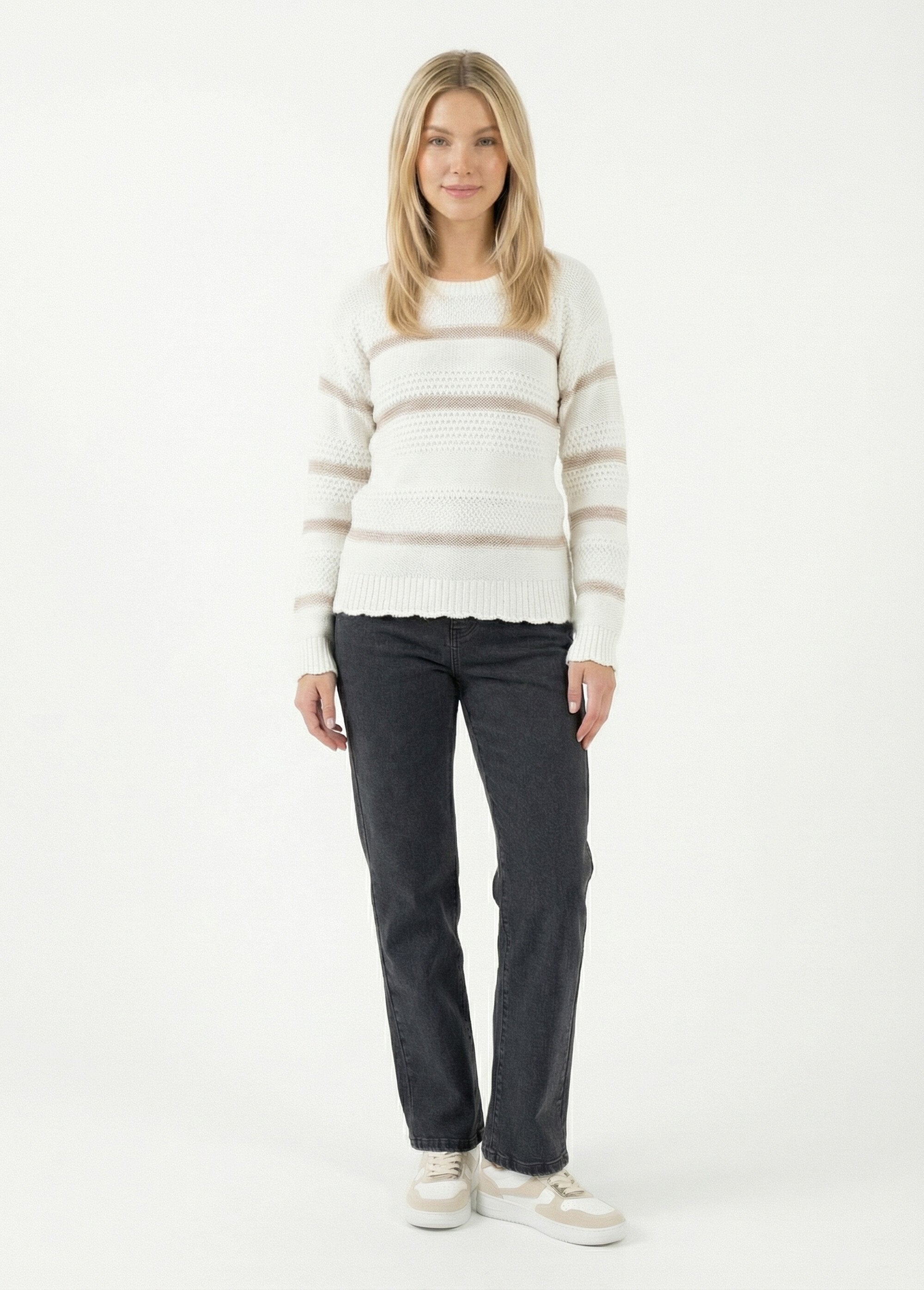 Soft_striped_crew_neck_sweater_with_fancy_knit_Ecru_and_gold_SF1_slim