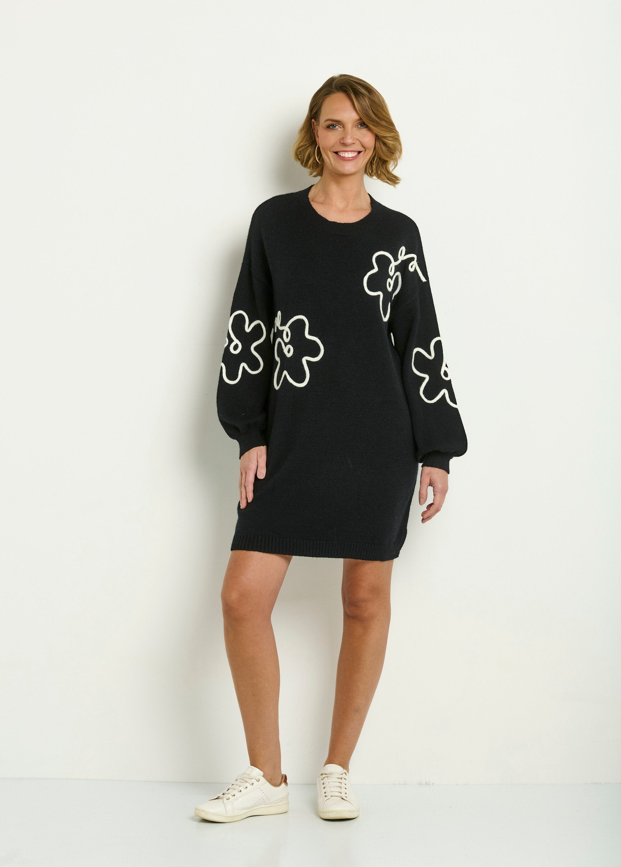 Robe_pull_chaude_maille_épaisse_fantaisie_Noir_SF1_slim