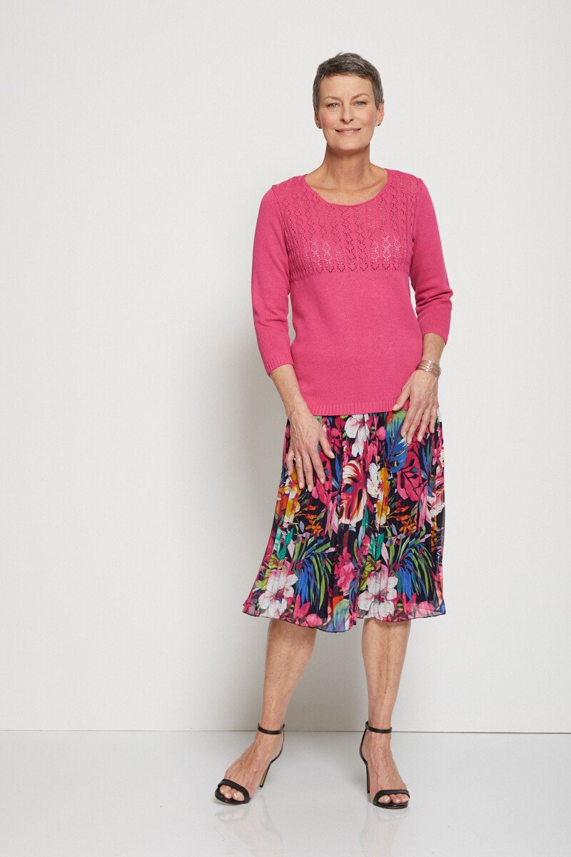 Openwork_3/4_sleeve_sweater_Fuchsia_SF1_slim