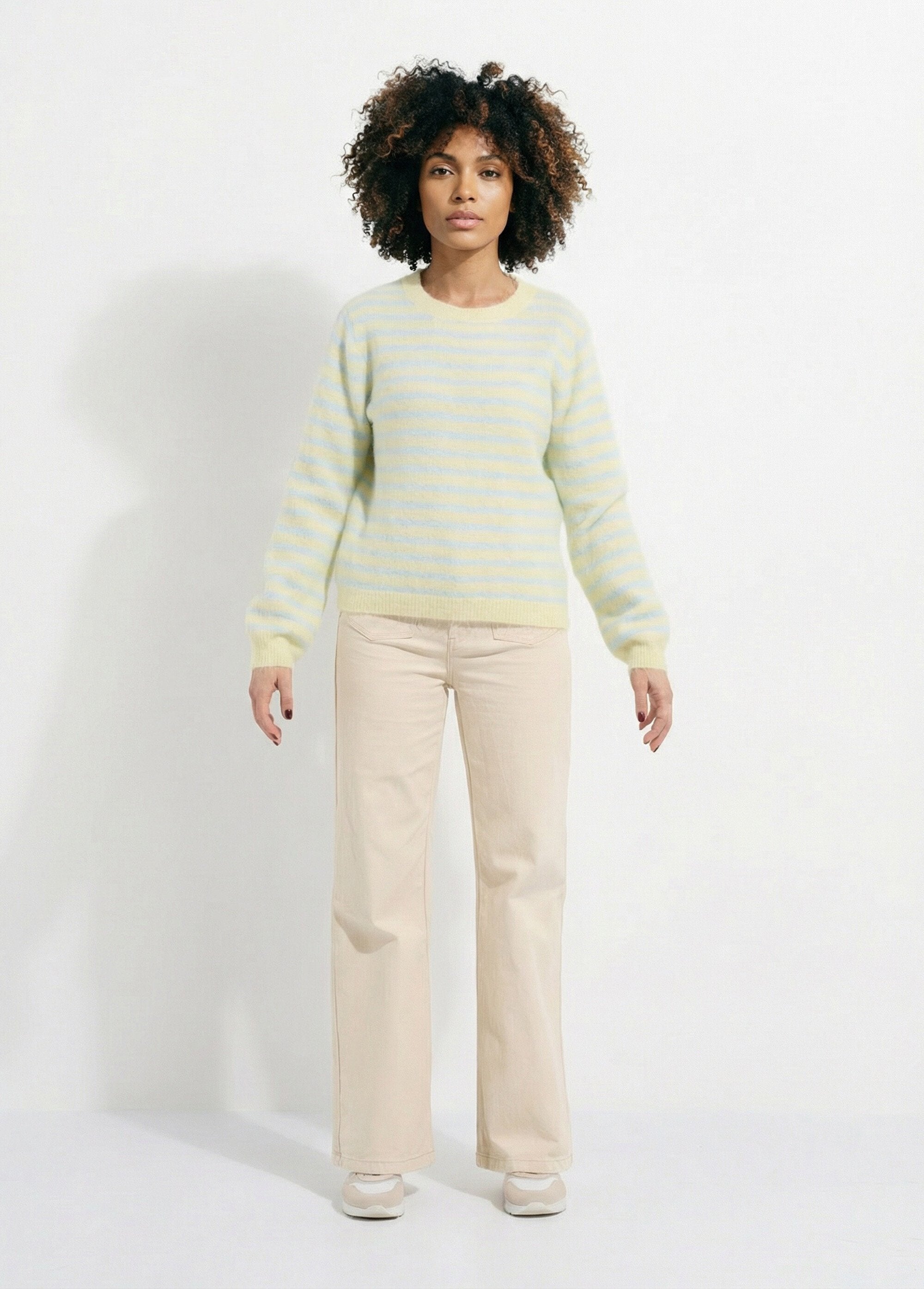 Pull_rayé_avec_laine,_dos_boutonné_Bleu_et_jaune_SF1_slim
