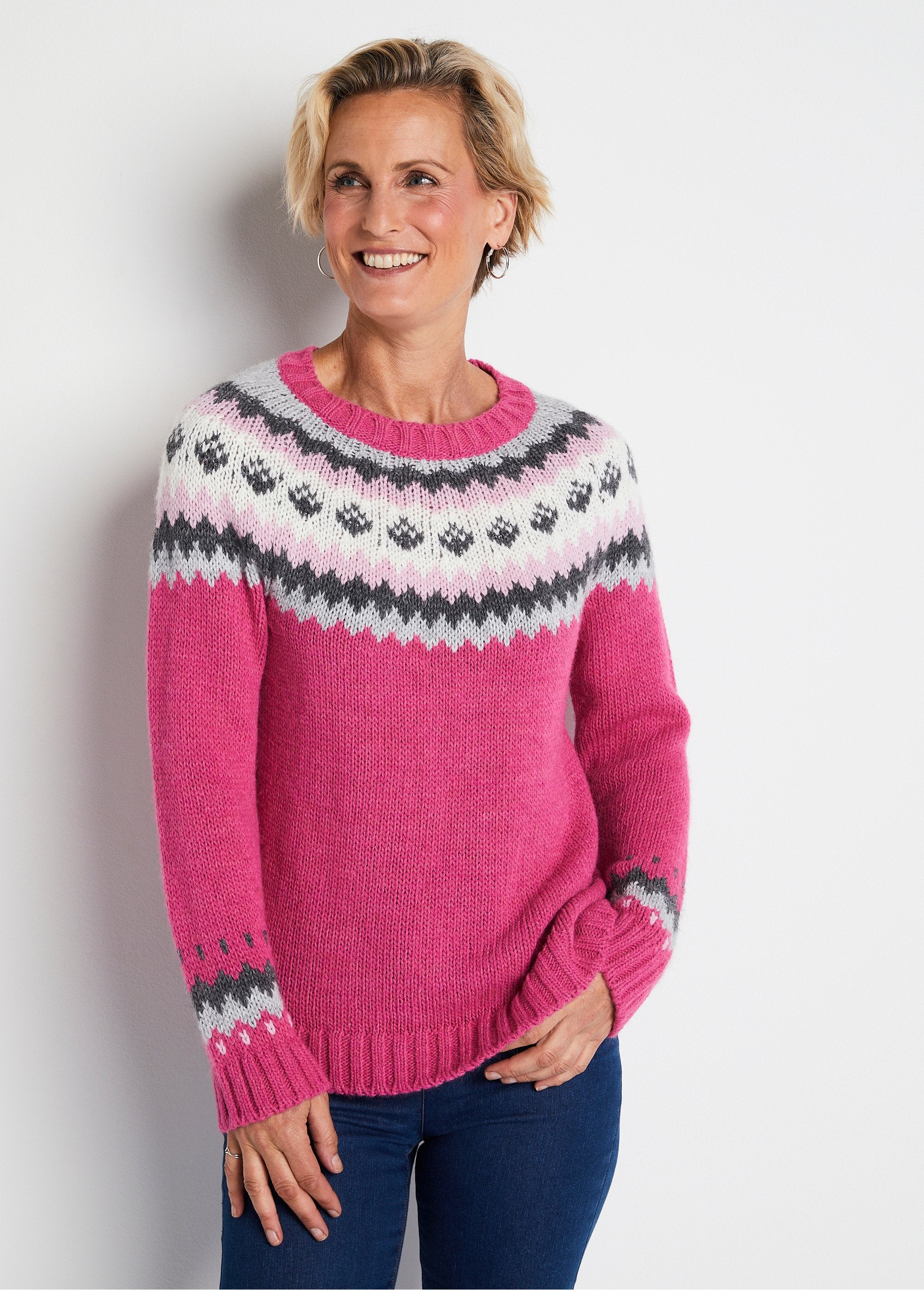 Plain_placed_jacquard_sweater_Fuchsia_and_gray_FA1_slim