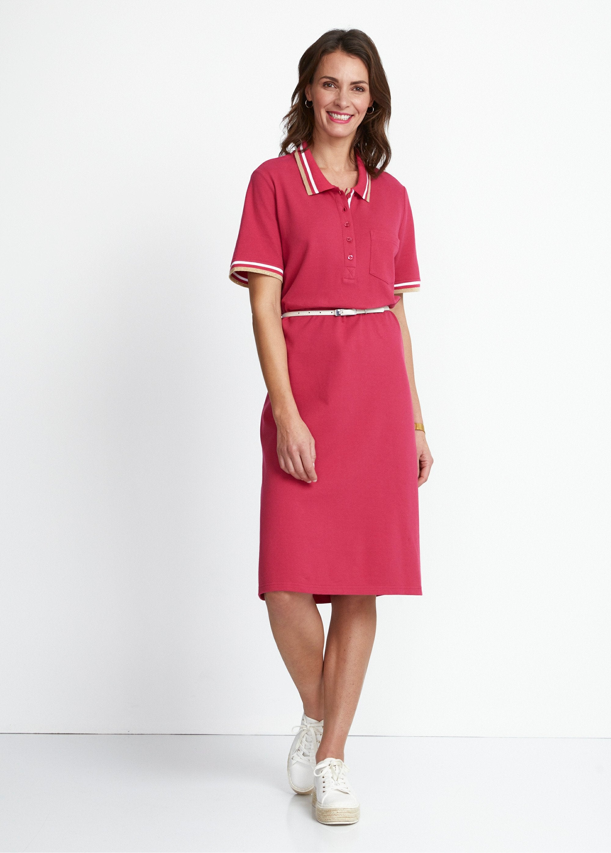 Pique_knit_polo_neck_dress_Fuchsia_SF1_slim