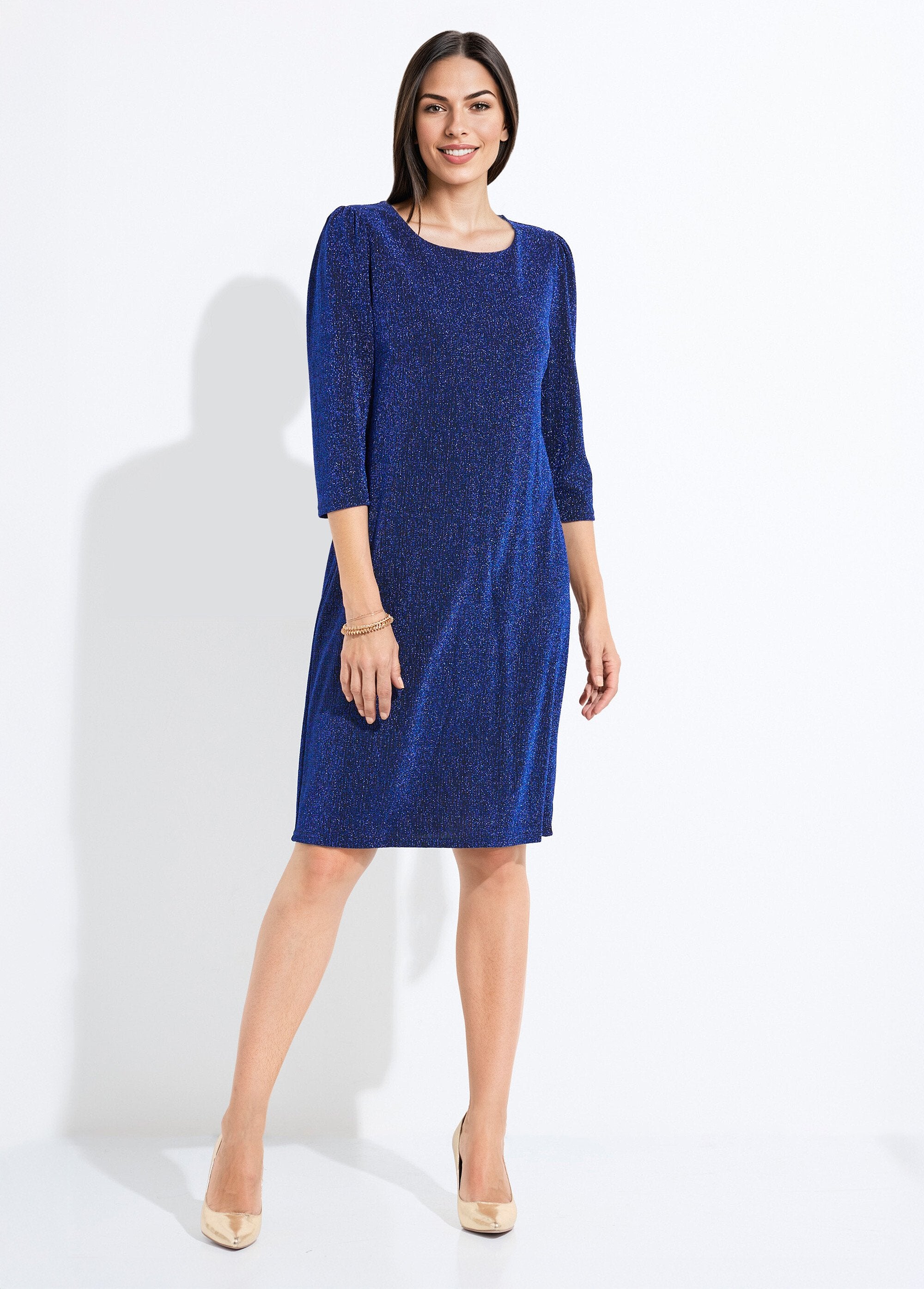 Short_straight_dress_in_shiny_metallic_knit_Blue_FA1_slim