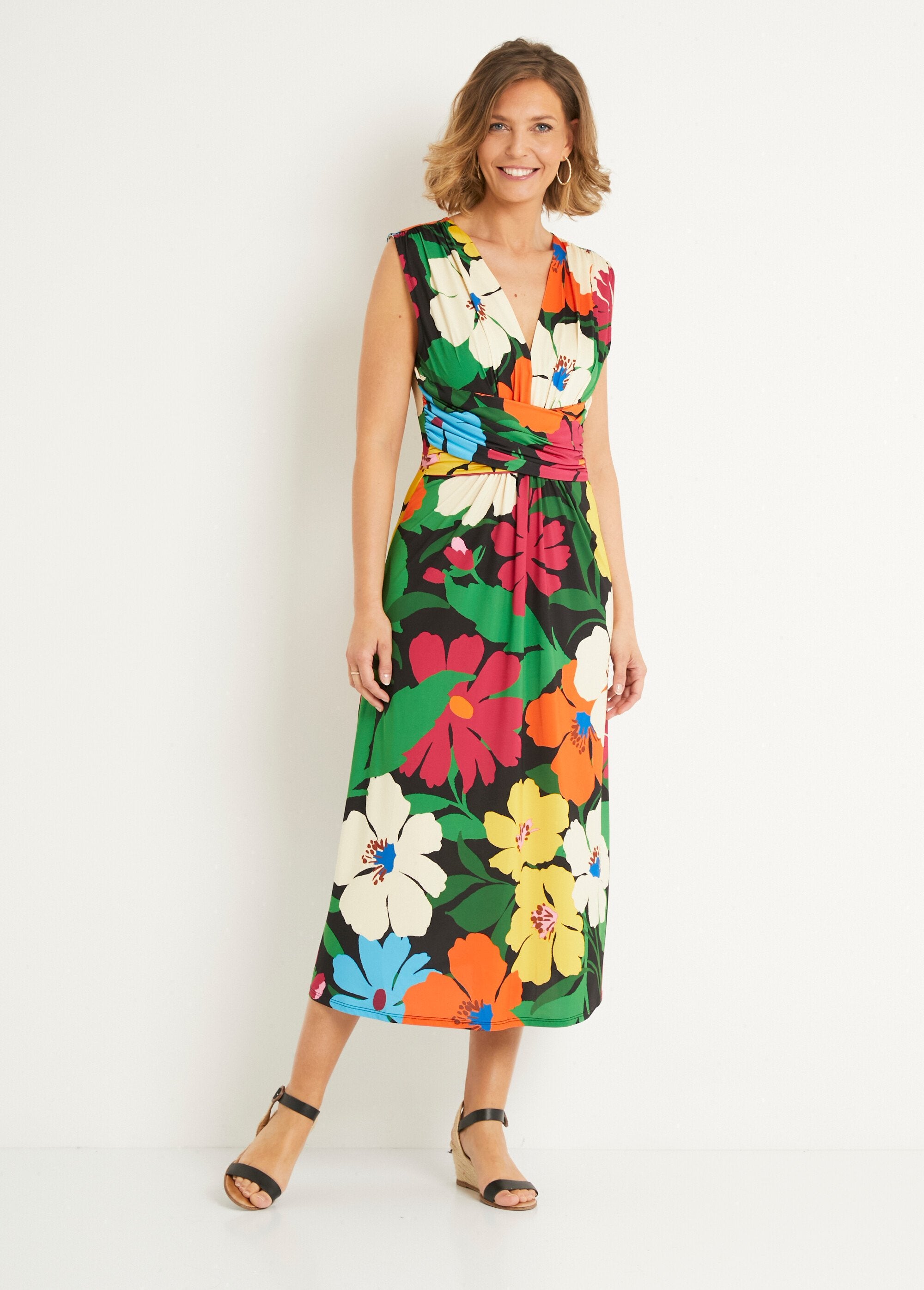 Long_sleeveless_floral_draped_dress_Black_prints_FA1_slim