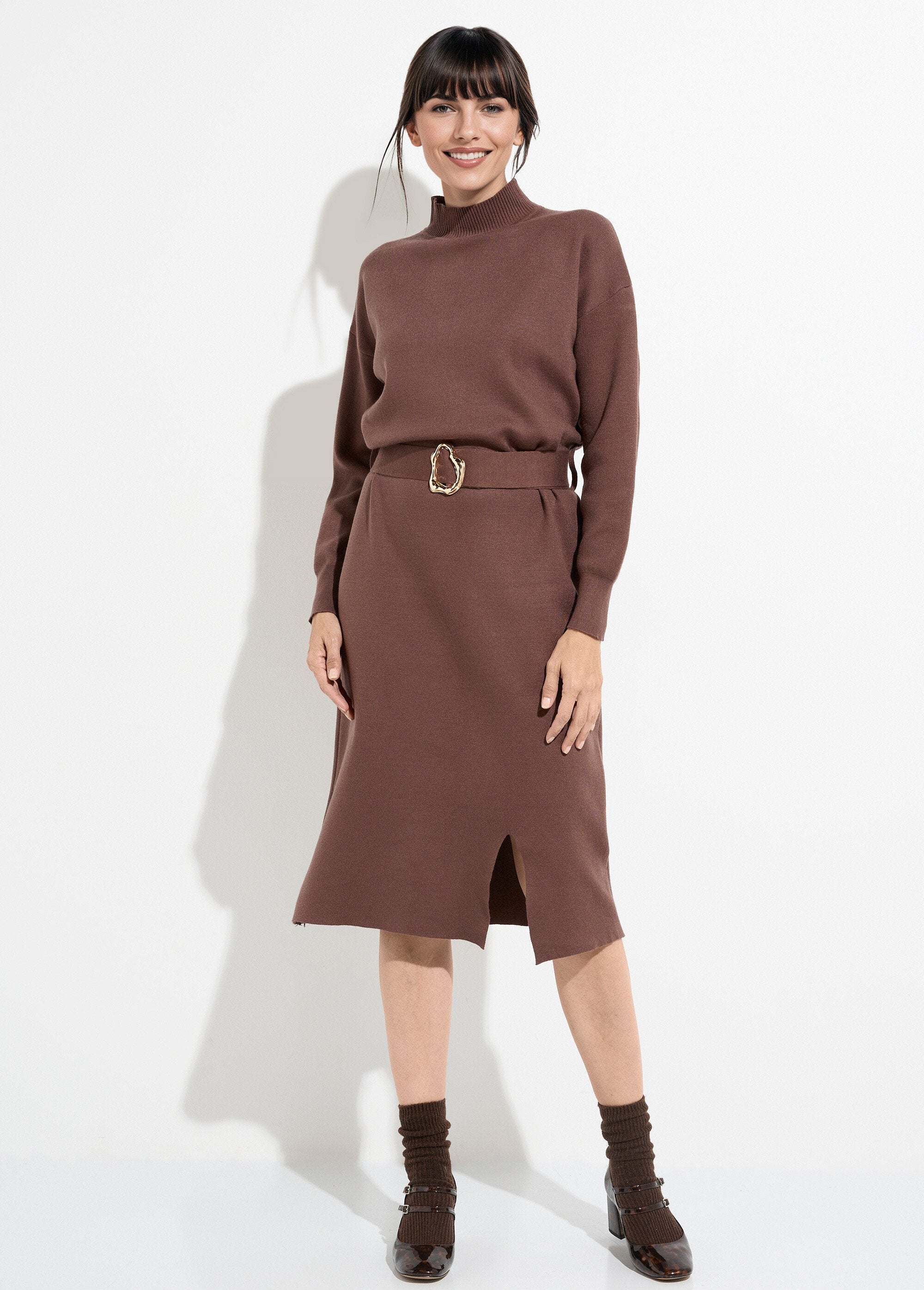 Robe_pull_col_montant_ceinture_métal_Taupe_FA1_slim