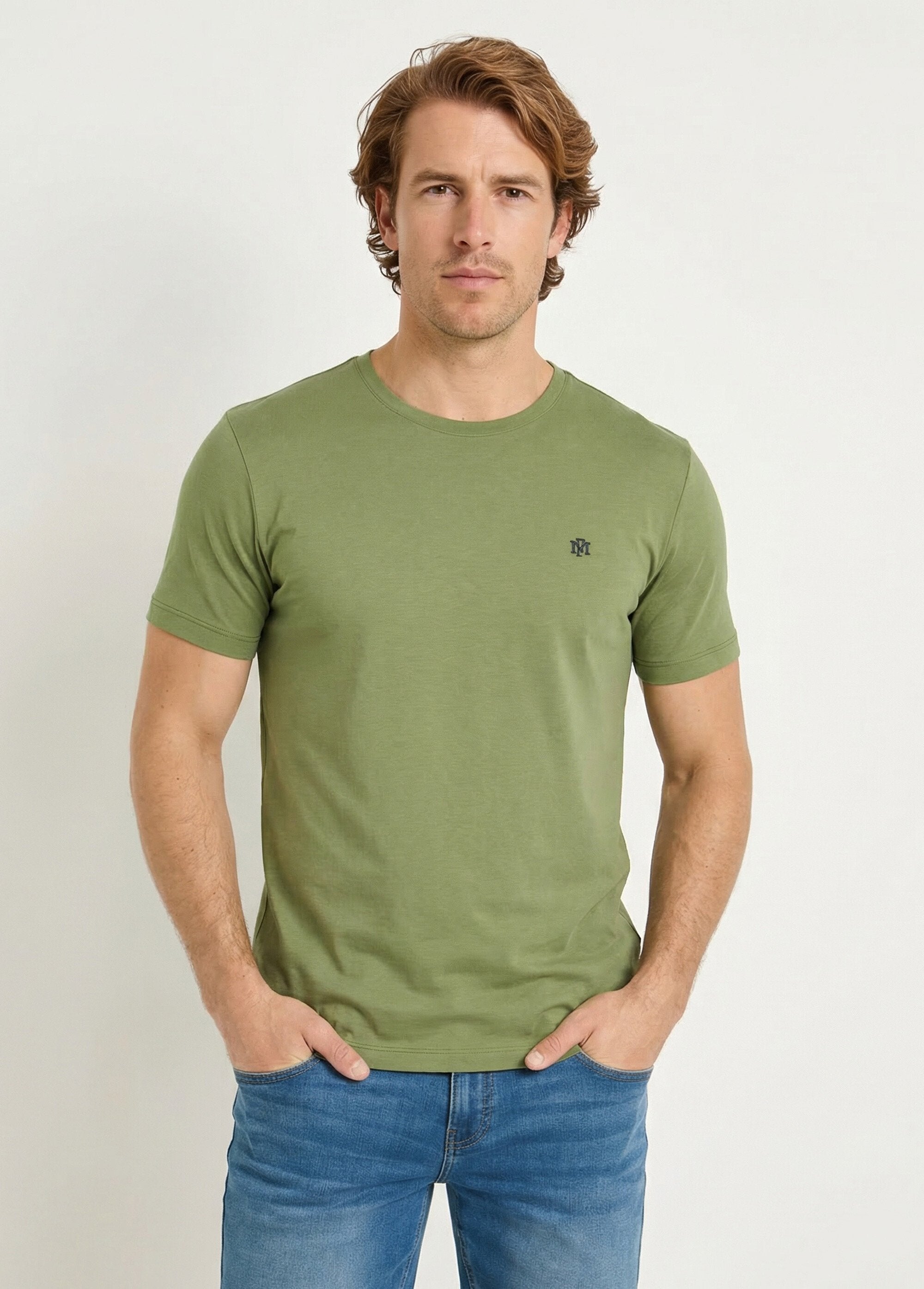 Embroidered_round-neck_short-sleeved_T-shirt_Khaki_FA1_slim