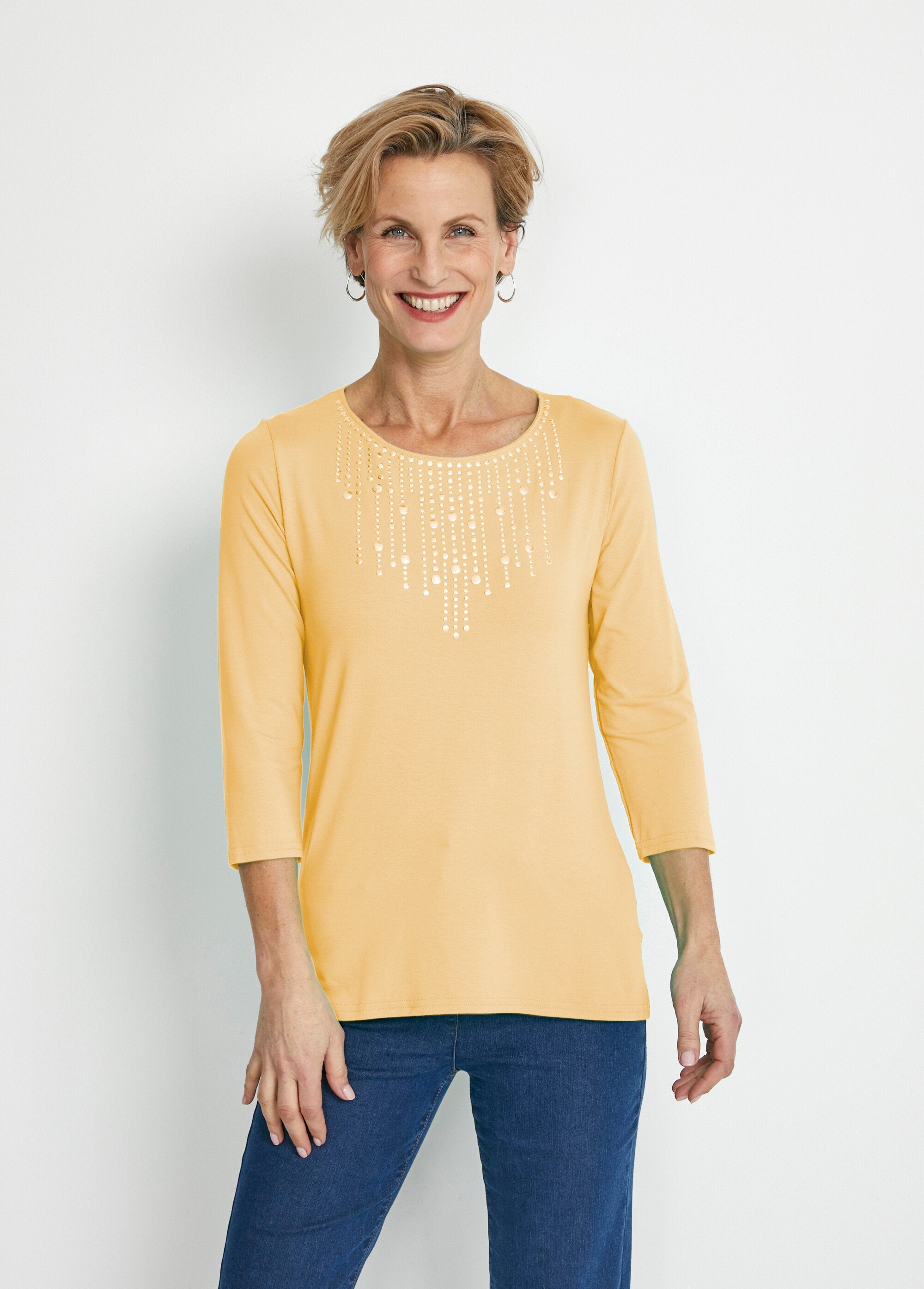 Fancy_studded_3/4_sleeve_t-shirt_YELLOW_FA1_slim