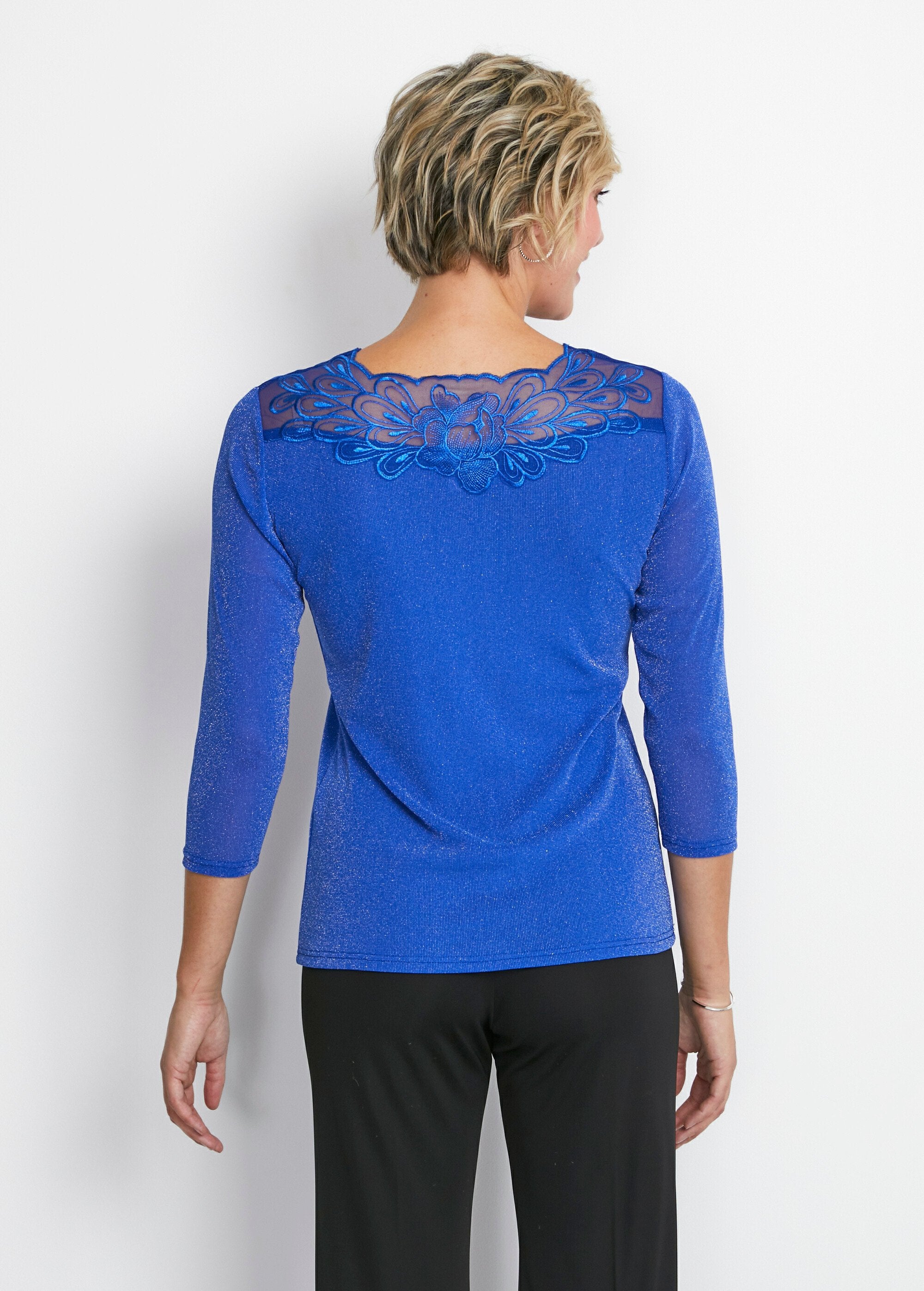 Shiny_embroidered_3/4_sleeve_t-shirt_Cobalt_blue_DO1_slim