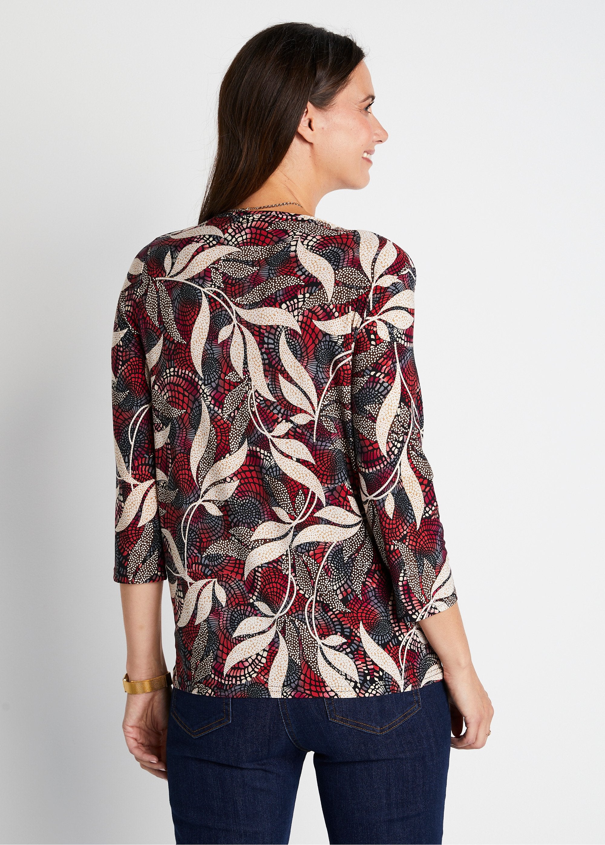 Straight_3/4_sleeve_t-shirt_with_foliage_print_Nasturtium_print_DO2_slim