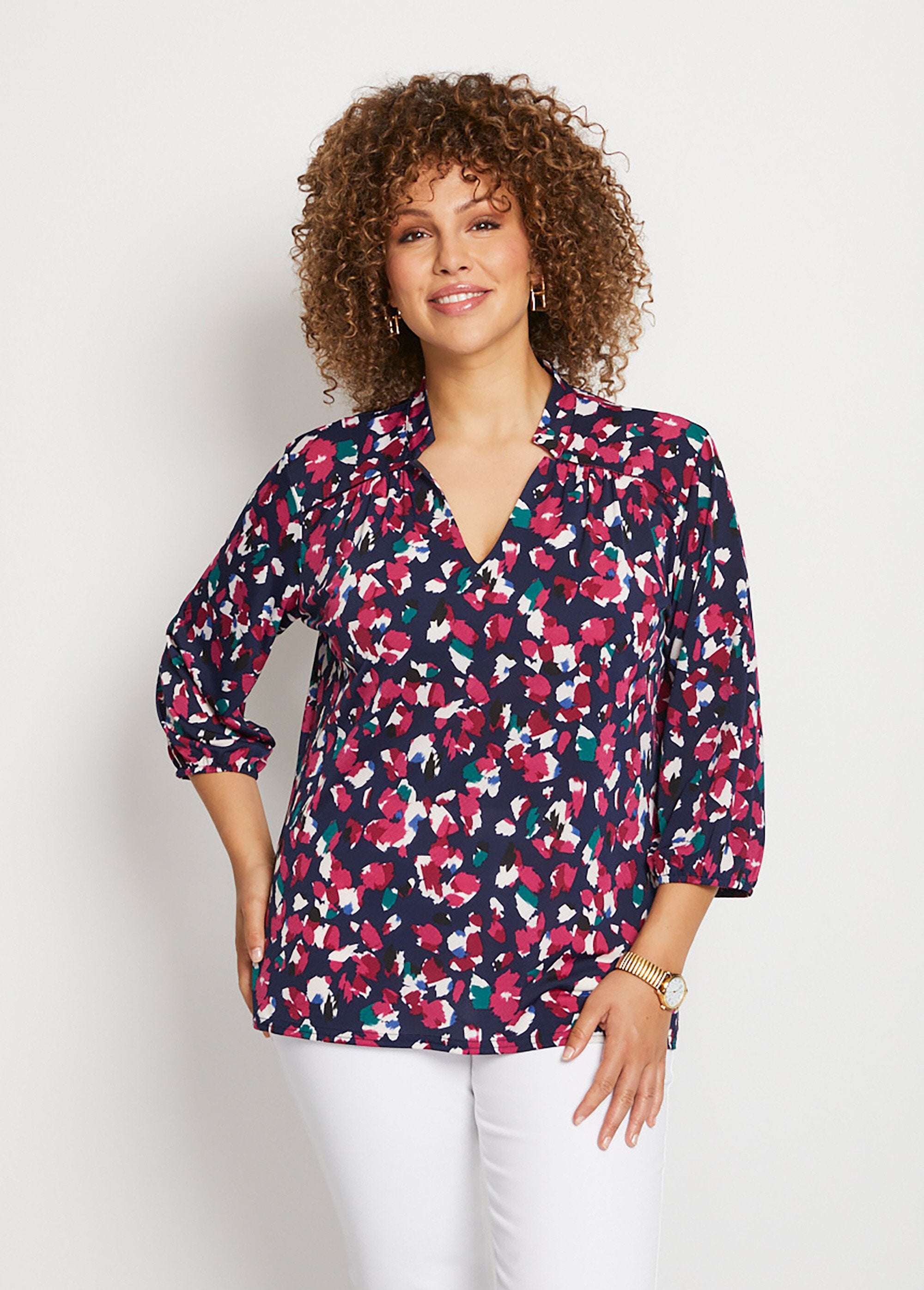 Short_flared_t-shirt_with_3/4_sleeves_Fuchsia_print_FA1_curvy