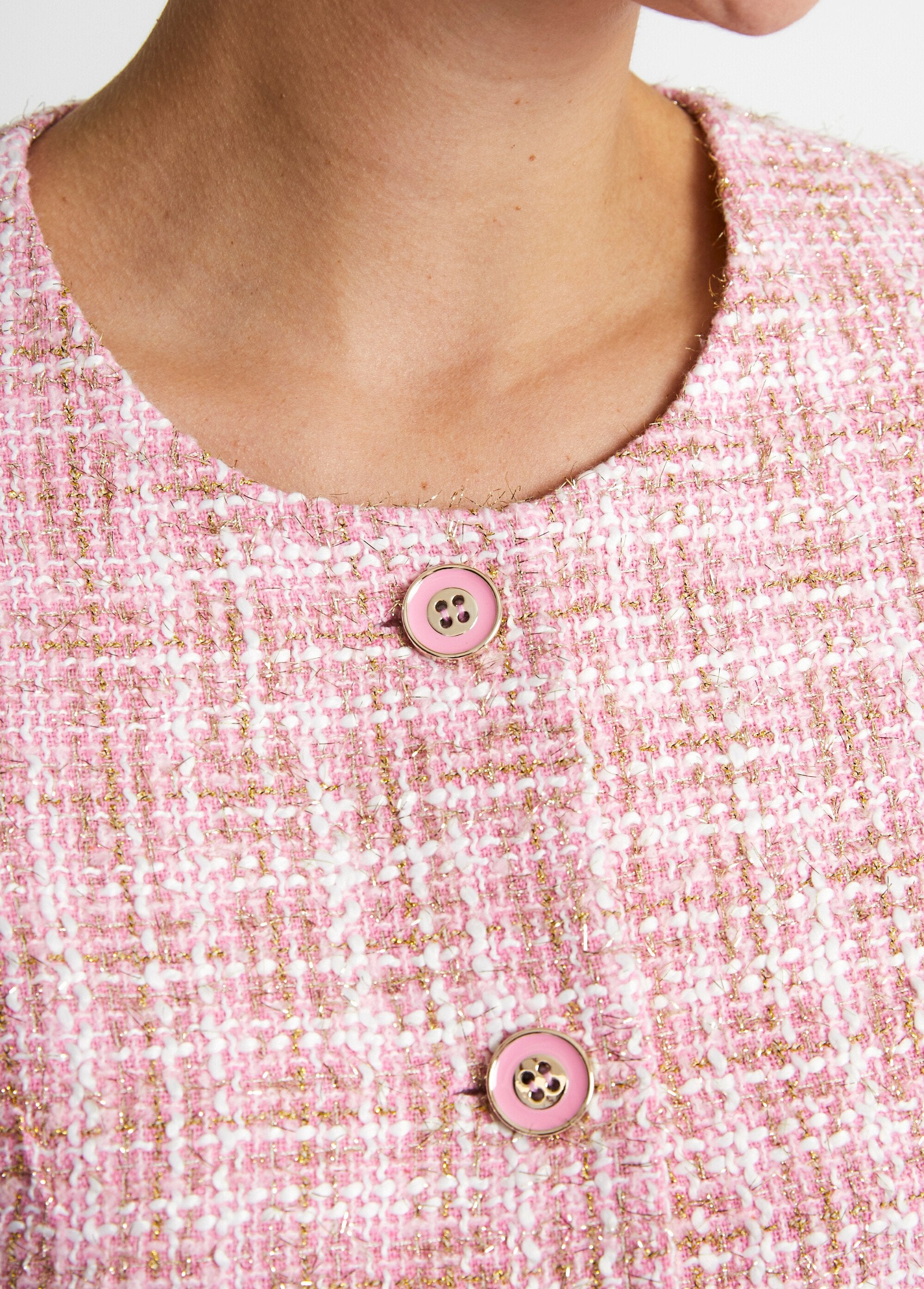 Collarless_short_jacket_in_tweed-effect_fabric_Pink_and_gold_DE2_slim